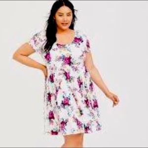 Torrid White Floral Challis Skater Dress w/crisscross back NWT